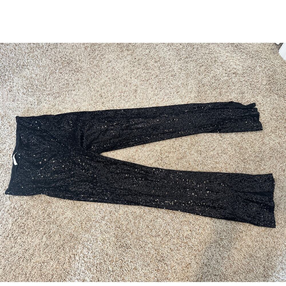 NWOT Idem Ditto Black Wide Leg Sequin Pants with Side Slits Large